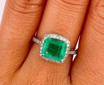 Bague - 14 carats Or blanc Émeraude - Diamant, Bijoux, Sacs & Beauté