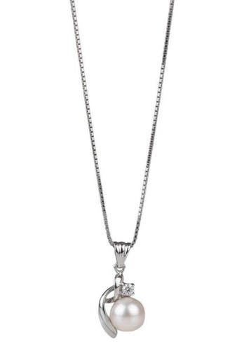 Collier avec pendentif - 18 carats Or blanc - 0.02ct. tw.