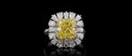 Bague - 14 carats Or blanc - 6.82ct. tw. Jaune Diamant
