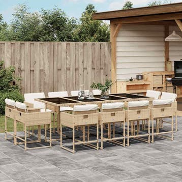 vidaXL 13-delige Tuinset met kussens poly rattan beige, Verzenden, Nieuw, Tuinset
