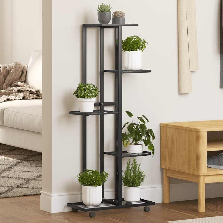 vidaXL Bloemenstandaard met wielen 5-laags 44x23x100 cm, Jardin & Terrasse, Bacs à fleurs & Jardinières, Envoi