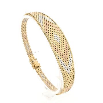 Vintage Tricolor gouden panterschakel armband, Handtassen en Accessoires, Armbanden, Ophalen of Verzenden, Gebruikt, Goud, Goud