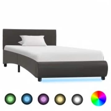 vidaXL Bedframe met LED kunstleer grijs 100x200 cm, Verzenden