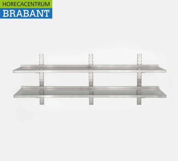 HCB RVS Dubbel Wandschap schap 200 x 30 cm Horeca, Ophalen of Verzenden, Nieuw in verpakking