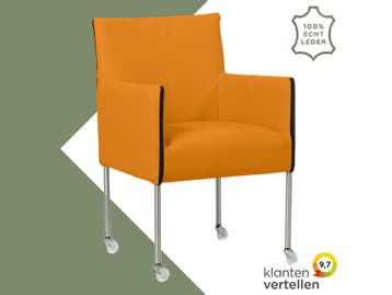 Leren eetkamerstoel More - Toledo Mandarin (oranje) - Poten, Huis en Inrichting, Overige kleuren, Bohemian, Industrieel, Modern, Scandinavisch