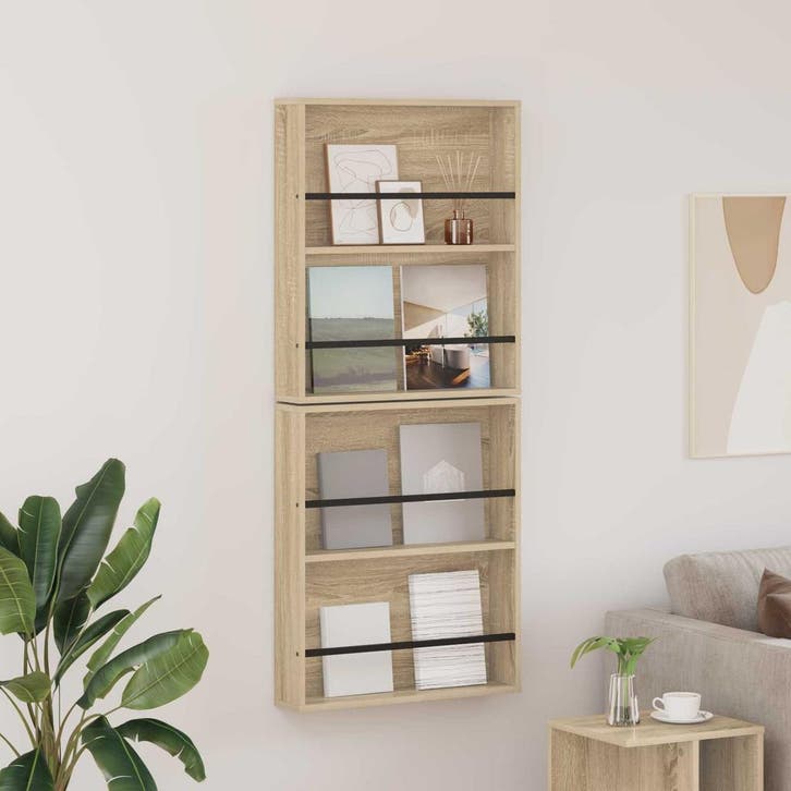 vidaXL Tijdschriftenrek 2 pcs Sonoma Eik 60 x 12 x 70 cm, Huis en Inrichting, Woonaccessoires | Krantenbakken en Lectuurbakken