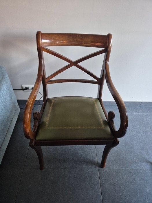 Chaise - Acajou, Cuir, Antiquités & Art, Curiosités & Brocante