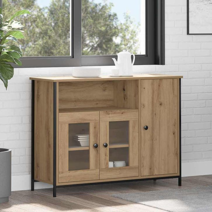 vidaXL Dressoir Artisan Eiken 100 x 35 x 75 cm, Huis en Inrichting, Kasten | Dressoirs, Nieuw, Verzenden