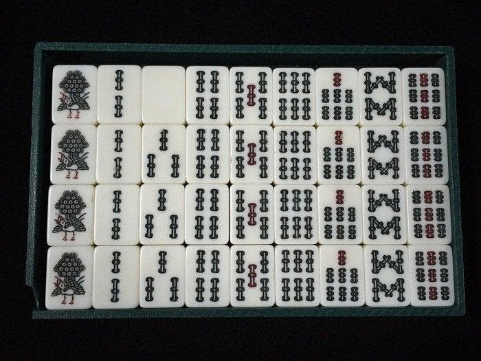 Japanese - Beeld, Vintage Japanese Mahjong Game Set with, Antiek en Kunst, Antiek | Speelgoed