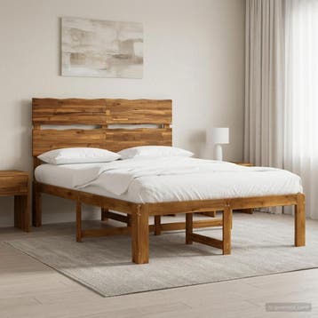 vidaXL Tweepersoonsbed met hoofdbord ROSTOCK Naturel 135 x, Huis en Inrichting, Slaapkamer | Bedden, Verzenden, Nieuw