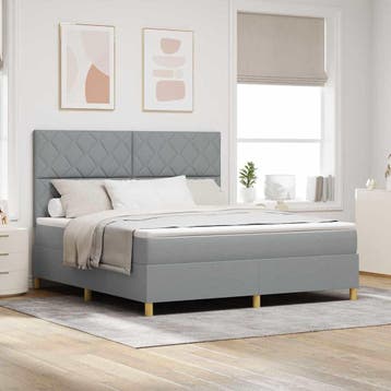 vidaXL LED Box Spring Bed met hoofdeinde Lichtgrijs 180 x, Verzenden