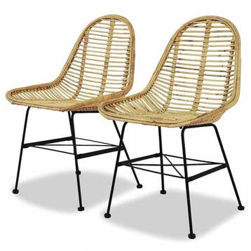 vidaXL Eetkamerstoelen 2 st natuurlijk rattan, Huis en Inrichting, Verzenden, Nieuw