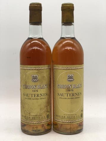 2 x 75cl Cordon Blanc Sauternes 1979 (Bordeaux, wit), Ophalen of Verzenden, Witte wijn