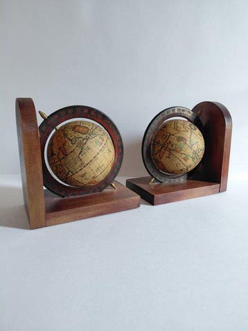 Boekensteunen (2) - Cale boek wereldbol art déco - Hout,