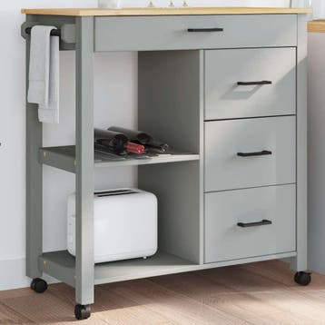 vidaXL Keukentrolley MONZA 84x40x88,5 cm massief grenenhout, Huis en Inrichting, Verzenden, Nieuw