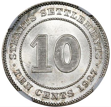 Établissements des Détroits. George V. 10 Cents 1927 - NGC