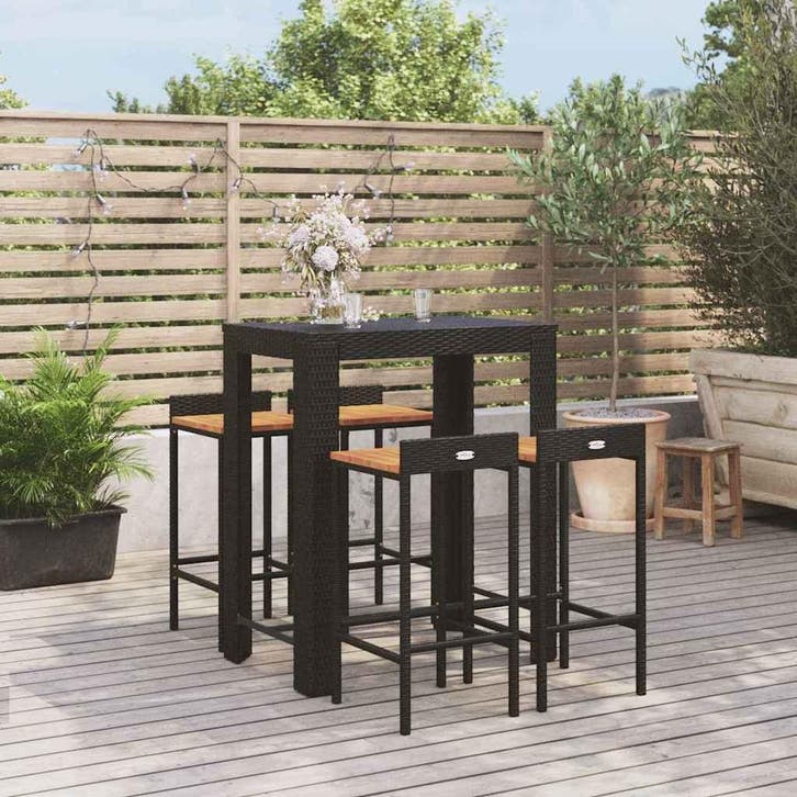 vidaXL 5-delige Tuinbarset poly rattan en massief acaciahout, Tuin en Terras, Tuinsets en Loungesets, Nieuw, Verzenden