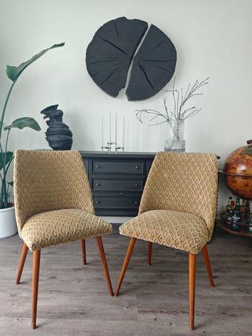 Stoel - Textiel, Hout - Een paar mid-century modern