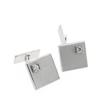 Witgouden manchetknopen met diamant; 0,16 ct., Bijoux, Sacs & Beauté, Ophalen of Verzenden