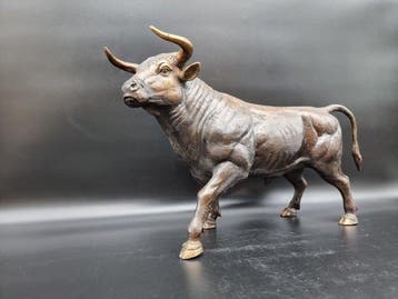 Beeld, XL Bronze Bull Hand-Crafted - 28 cm - Brons