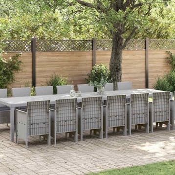 vidaXL Tuin eettafelset met kussens 15 st Lichtgrijs PP, Verzenden, Nieuw