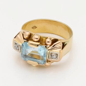 Bague - 18 carats Or jaune - Diamant - Topaze, Handtassen en Accessoires, Nieuw