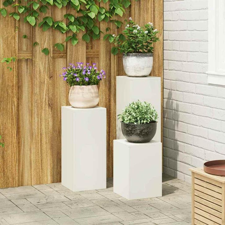 vidaXL Plantenstand 3 pcs Wit Staal, Jardin & Terrasse, Bacs à fleurs & Jardinières, Envoi