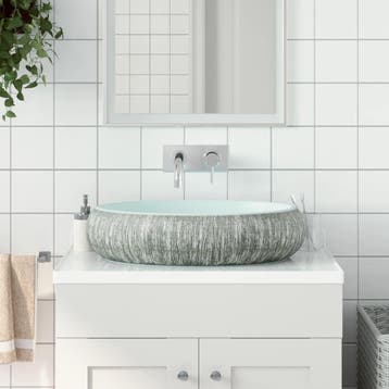 vidaXL Opzetwasbak ovaal 59x40x15 cm keramiek grijs en blauw, Verzenden, Nieuw