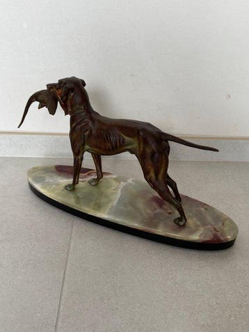 sculptuur, Jachthond met fazant - 31 cm - Brons, Antiek en Kunst