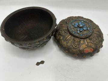 Theepot - Koper, Hout - Tsampa doos, Antiek en Kunst