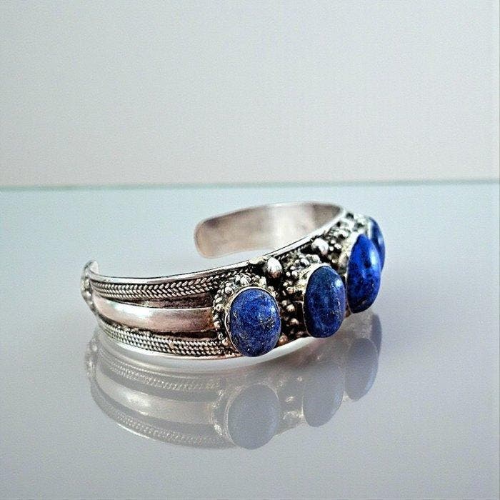 Lapis lazuli - Zilver - Armband - Dikke vintage Native, Antiquités & Art, Art | Art non-occidental