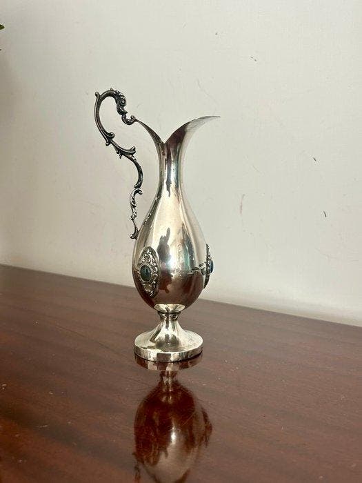 Tafelmiddenstuk - Zilveren vaas met bas-reliefs en stenen -, Antiek en Kunst, Antiek | Zilver en Goud