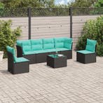 vidaXL 7-delige Loungeset met kussens poly rattan zwart, Verzenden, Loungeset