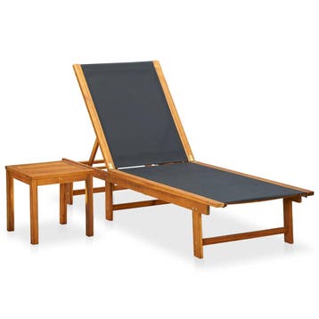 vidaXL Ligbed met tafel massief acaciahout en textileen, Verzenden, Nieuw