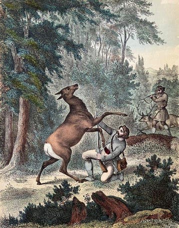Hunting - 8 coloured etchings - 1850-1880