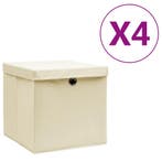 vidaXL Opbergboxen met deksel 4 st 28x28x28 cm crèmekleurig, Verzenden, Nieuw