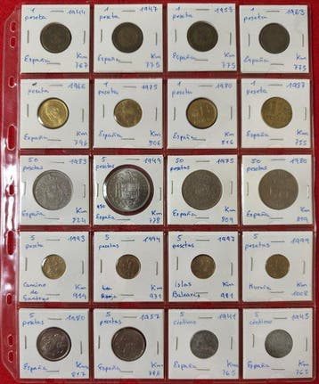 Spanje 60 munten, plus 11 oude bankbiljetten. Periode