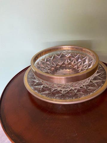 Val Saint Lambert - Plat de service (2) - Verre, Laiton -