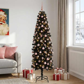 vidaXL Smalle kunstkerstboom met kerstbal 180 cm 300 LEDs, Verzenden, Nieuw