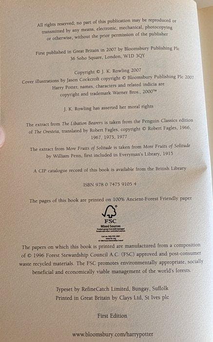 J.K. Rowling - Harry Potter and the Deathly Hallows -, Antiquités & Art, Antiquités | Livres & Manuscrits