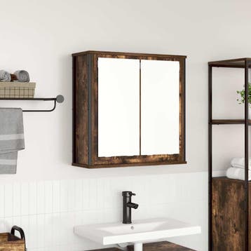 vidaXL Badkamerwandkast met spiegel 60x21x60 cm gerookt, Huis en Inrichting, Tafels | Kaptafels, Verzenden, Nieuw