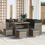 vidaXL Tuinbank Set 9 pcs Grijs Poly riet en gepoedercoat, Verzenden, Nieuw