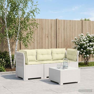 vidaXL 3-Zits Tu bank met Kussens Rattan Look PP Wit, Verzenden, Nieuw