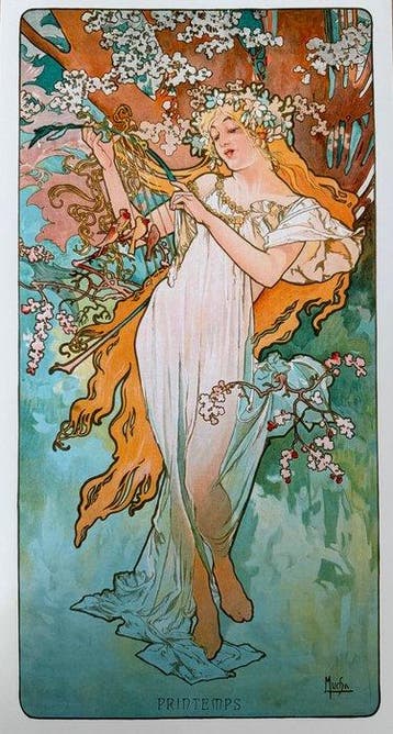 Alphonse Marie Mucha - “Printemps“, 1896”. Gesigneerd in de