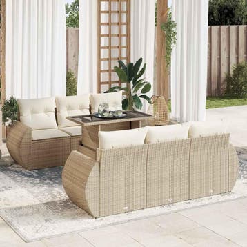 vidaXL 7-delige Loungeset met kussens poly rattan beige, Verzenden, Nieuw, Loungeset