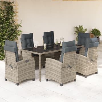 vidaXL 7-delige Tuinset met kussens poly rattan grijs, Verzenden, Tuinset