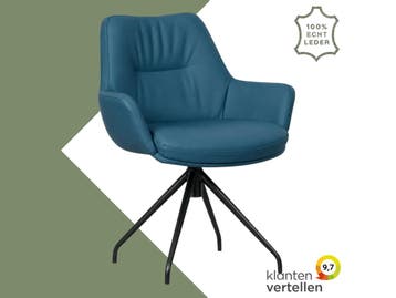 Leren draaibare eetkamerstoel Twist - Toledo Turquoise, Huis en Inrichting, 60 tot 90 cm, Nieuw, Leer, Ophalen of Verzenden