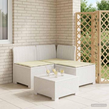 vidaXL 3-Zits Tu bank met Kussens Rattan Look 3-zits PP Wit, Verzenden, Nieuw