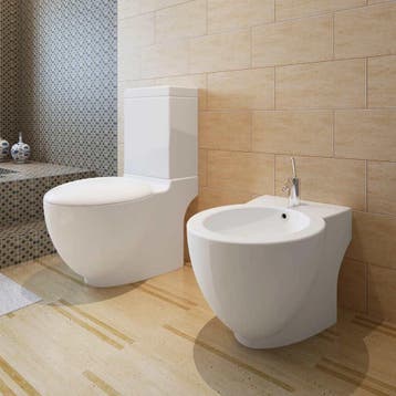 vidaXL Toilet- en bidetset staand keramiek wit, Verzenden