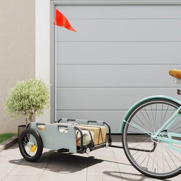 vidaXL Fietstrailer oxford stof en ijzer grijs, Verzenden